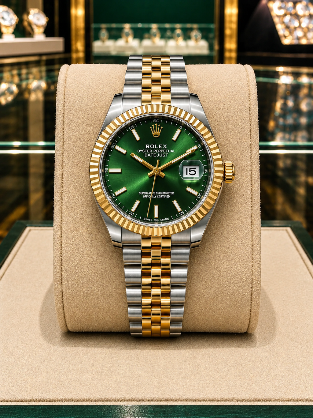 ROLEX DATE JUST "TWO TONE GREEN-JUBILEE"