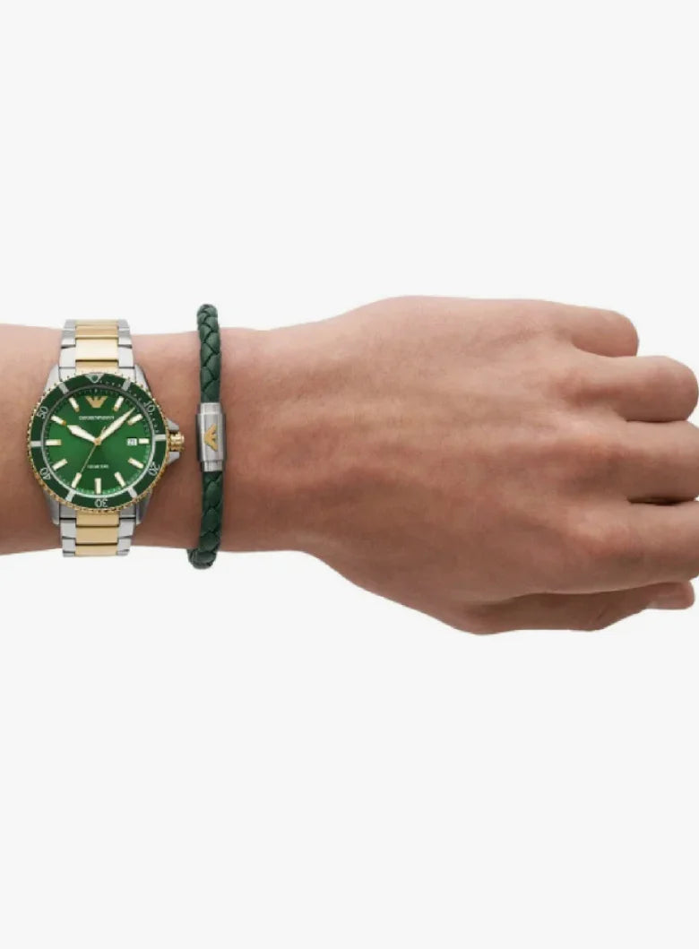 ARMANI Automatic Watch and Bracelet Set GREEN