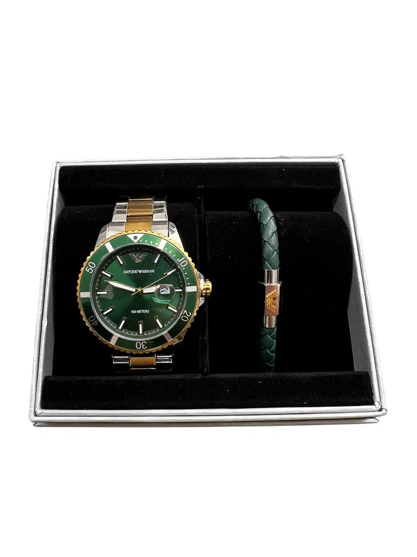 ARMANI Automatic Watch and Bracelet Set GREEN