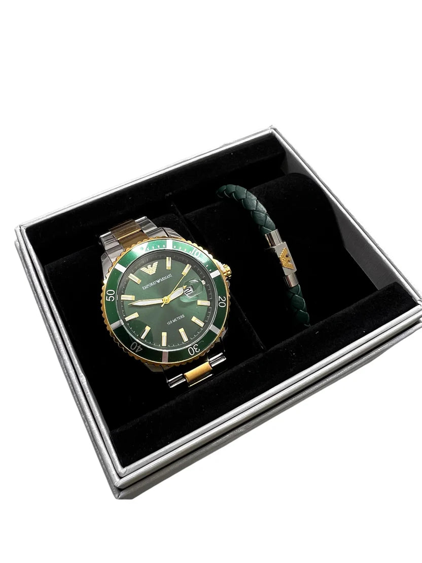 ARMANI Automatic Watch and Bracelet Set GREEN